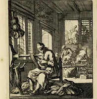 An illustration from Spiegel van het menselyk bedryf: vertoonende honderd verscheiden ambachten, konstig afgebeeld en met godlyke spreuken en stichtelyke verzen verryke (1730)
