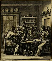 An illustration from Spiegel van het menselyk bedryf: vertoonende honderd verscheiden ambachten, konstig afgebeeld en met godlyke spreuken en stichtelyke verzen verryke (1730)