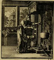 An illustration from Spiegel van het menselyk bedryf: vertoonende honderd verscheiden ambachten, konstig afgebeeld en met godlyke spreuken en stichtelyke verzen verryke (1730)