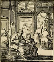 Picture 24 of 141 from Spiegel van het menselyk bedryf: vertoonende honderd verscheiden ambachten, konstig afgebeeld en met godlyke spreuken en stichtelyke verzen verryke (1730), leaf 57