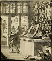 Picture 27 of 141 from Spiegel van het menselyk bedryf: vertoonende honderd verscheiden ambachten, konstig afgebeeld en met godlyke spreuken en stichtelyke verzen verryke (1730), leaf 63