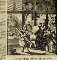 Picture 31 of 141 from Spiegel van het menselyk bedryf: vertoonende honderd verscheiden ambachten, konstig afgebeeld en met godlyke spreuken en stichtelyke verzen verryke (1730), leaf 71