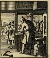 Picture 32 of 141 from Spiegel van het menselyk bedryf: vertoonende honderd verscheiden ambachten, konstig afgebeeld en met godlyke spreuken en stichtelyke verzen verryke (1730), leaf 73