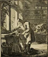 An illustration from Spiegel van het menselyk bedryf: vertoonende honderd verscheiden ambachten, konstig afgebeeld en met godlyke spreuken en stichtelyke verzen verryke (1730)