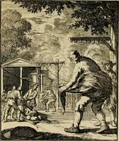 An illustration from Spiegel van het menselyk bedryf: vertoonende honderd verscheiden ambachten, konstig afgebeeld en met godlyke spreuken en stichtelyke verzen verryke (1730)