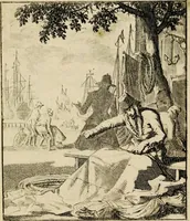 Picture 40 of 141 from Spiegel van het menselyk bedryf: vertoonende honderd verscheiden ambachten, konstig afgebeeld en met godlyke spreuken en stichtelyke verzen verryke (1730), leaf 89