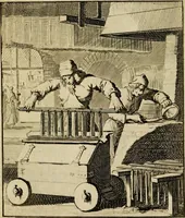 An illustration from Spiegel van het menselyk bedryf: vertoonende honderd verscheiden ambachten, konstig afgebeeld en met godlyke spreuken en stichtelyke verzen verryke (1730)