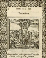 An illustration from Hadriani Iunii medici Emblemata, ad D. Arnoldum Cobelium [electronic resource]: eiusdem Aenigmatum libellus, ad D. Arnoldum Rosenbergum (1565)