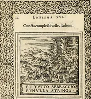 An illustration from Hadriani Iunii medici Emblemata, ad D. Arnoldum Cobelium [electronic resource]: eiusdem Aenigmatum libellus, ad D. Arnoldum Rosenbergum (1565)