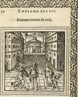 An illustration from Hadriani Iunii medici Emblemata, ad D. Arnoldum Cobelium [electronic resource]: eiusdem Aenigmatum libellus, ad D. Arnoldum Rosenbergum (1565)