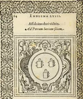 An illustration from Hadriani Iunii medici Emblemata, ad D. Arnoldum Cobelium [electronic resource]: eiusdem Aenigmatum libellus, ad D. Arnoldum Rosenbergum (1565)