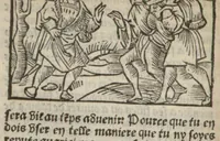 An illustration from Le mirouer du regime et gouvernement du corps & de lame : compose par le saige Caton senateur romain : auquel est comprins deux cens & ung commandement : soubz lesquelz sont comprinses plusieurs exemples aornees de plusieurs figures. (1543)