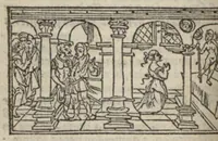 An illustration from Le mirouer du regime et gouvernement du corps & de lame : compose par le saige Caton senateur romain : auquel est comprins deux cens & ung commandement : soubz lesquelz sont comprinses plusieurs exemples aornees de plusieurs figures. (1543)