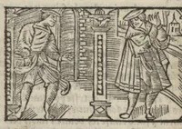 An illustration from Le mirouer du regime et gouvernement du corps & de lame : compose par le saige Caton senateur romain : auquel est comprins deux cens & ung commandement : soubz lesquelz sont comprinses plusieurs exemples aornees de plusieurs figures. (1543)