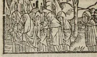 An illustration from Le mirouer du regime et gouvernement du corps & de lame : compose par le saige Caton senateur romain : auquel est comprins deux cens & ung commandement : soubz lesquelz sont comprinses plusieurs exemples aornees de plusieurs figures. (1543)