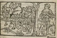 An illustration from Le mirouer du regime et gouvernement du corps & de lame : compose par le saige Caton senateur romain : auquel est comprins deux cens & ung commandement : soubz lesquelz sont comprinses plusieurs exemples aornees de plusieurs figures. (1543)