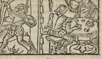 An illustration from Le mirouer du regime et gouvernement du corps & de lame : compose par le saige Caton senateur romain : auquel est comprins deux cens & ung commandement : soubz lesquelz sont comprinses plusieurs exemples aornees de plusieurs figures. (1543)