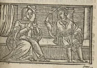 An illustration from Le mirouer du regime et gouvernement du corps & de lame : compose par le saige Caton senateur romain : auquel est comprins deux cens & ung commandement : soubz lesquelz sont comprinses plusieurs exemples aornees de plusieurs figures. (1543)