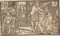 An illustration from Le chirvrgien methodiqve : contenant plusieurs enseignemens necessaires aux chirurgiens, & profitables aux medecins & pharmaciens. Extraict de la Chirurgie de M. Guy autrement dict Guidon de Cauliac. Par M. G. Des Innocens chirurgien natif & habitant de Tolouse (1596)
