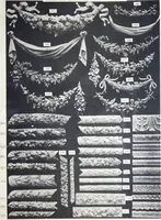 An illustration from A. Auberlet: Stone carving, Wood, Marble Interior and Exterior Stone and Cardboard-Plaster for Artistic Ornamentation, such as Castles, Churches, Hotels, Houses, Public Monuments. Projects, Models and Drawings of all styles. Export to France and Abroad. (1890)