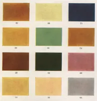 An illustration from Acme quality decorators' system of artistic and sanitary wall decorations with exclusive designs for the treatment of walls and ceilings shown in colors, stencils, and stenciling materials. (1914)