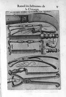 An illustration from La chirurgie françoise, recueillie des Anciens Medecins et Chirurgiens avec plusieurs figures des Instrumens necesseres pour l’operation Manuelle par Jacques Guillemeau D’Orleans, Chirurgien du Roy et Juré a Paris (1594)