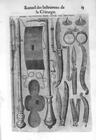An illustration from La chirurgie françoise, recueillie des Anciens Medecins et Chirurgiens avec plusieurs figures des Instrumens necesseres pour l’operation Manuelle par Jacques Guillemeau D’Orleans, Chirurgien du Roy et Juré a Paris (1594)