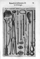 An illustration from La chirurgie françoise, recueillie des Anciens Medecins et Chirurgiens avec plusieurs figures des Instrumens necesseres pour l’operation Manuelle par Jacques Guillemeau D’Orleans, Chirurgien du Roy et Juré a Paris (1594)