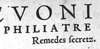 Picture 1 of 12 from Tresor de Evonime Philiatre des Remedes secrets. Livre Physic, Medical, Alchymic, et Dispensatif de toutes substantiales liqueurs, et appareil de vins de diverses saveurs, necessaire à toutes gens. Principallement à Medecins, Chirurgiens, et Apothicaires (1555), leaf 0