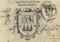 An illustration from Hippocratis Prognosticum : in quo omnes diuini viri, tàm genuinae sanctae et magnae tabellae, quàm spurie, apocryphe, et tabellae paruae sententiae continentur ordine secundum locos dispositae, et brevibus annotationibus illustratae à Doctore Il defonso Lopi Pinciano, Cesarae Maiestatis Medico (1596)