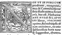 An illustration from In hoc opere contenta : Ant. Musae de Herba vetonica liber I, L. Apulei de Medicaminibus herbarum liber I, per Gabrielem Humelbergium,... recogniti et emendati... adjuncto commentariolo ejusdem (1537)
