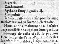 An illustration from La pharmacopee de M. Laur. Joubert, Professeur en Medecine, Docteur Royal, et Chancelier en l’Université de Montpellier. Ensemble les Annotations de Jean Paul Zangmaisterus, Conseiller de ladicte Université, mises en marge, (1592)