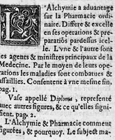 An illustration from La conférence de la pharmacie chymique… Le demonstration des abus qui se commenttent sur les principaux medicamens, (1616)