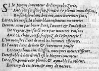 An illustration from Traicté de chirurgie contenant la vraye methode de guerir playes d'acquebusade par Jacques Veyras et M. Tannequin Guillemet avec l'advis et jugement de M. Laur. Joubert premier Docteur Regeant stipandié, et Chancelier de l’université en medecine de Montpelier. Le tout mis et rangé en bon ordre, comme on peut voir en la page qui suyt l’epistre. Imprimé nouvellement (1581)