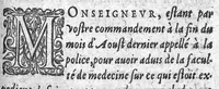 An illustration from Advertissement et conseil à Messieurs de Paris, tant pour se preserver de la peste comme aussi pour nettoyer la ville et les maisons qui y ont esté infectees. Par M. Estienne Gourmelen, Docteur en la Faculté de medecine à Paris. A Monseigneur le Prevost des Marchans, (1581)