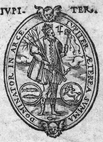 An illustration from Harmonie des corps célestes et humains, faicte et composée en unze dialogues, traictans des choses concernantes la Médecine et Astronomie : Par ant. Mizauld. Nouvellement et fort exactement traduicte de Latin en François. Nouvellement et fort exactement traduicte de Latin en François (1580)