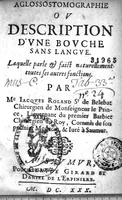 An illustration from Aglossostomographie, ou description d'une bouche sans langue, laquelle parle et faict naturellement toutes ses autres fonctions (1630)