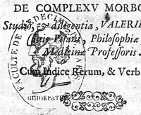An illustration from Stephani Roderici Castrensis,... Tractatus de complexu morborum, studio et diligentia Valerii Nervii,... (1624)