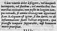 An illustration from Hippocratis Aphorismi Græce et Latine, ita digesti in ordinem, ut mutuo sese explicare, & ad morborum curationem singuli suo è loco prodire videantur, cum brevi expositione ex Galeni commentariis desumpta. Ejusd. Hippocr. Prænotionum libri tres, cum explicatione eodem ex fonte hausta. Per Joannem Butinum medicum. Insignores aliquot sententiae selectæ ex libris Aurelii Cornelii Celsi (1580)