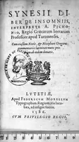An illustration from Synesii liber de Insomniis, interprete A. Pichonio, Regio Graecarum literarum Professore apud Turonenses, cum eiusdem Notis, et Nicephori Gregorae commentariis latinitate nunc primum ab eodem donatis. (1586)