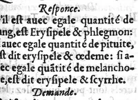 Picture 2 of 4 from Questionere des tumeurs contre nature, necessaire à ceux qui veulent parvenir à la cognoissance de cette partie de chyrurgie. Contenant les causes, signes & curation en general. Fait par Tanequin Guilhemet Chyrurgien du Roy de Navarre et maistre en ladite faculté en la Cité de Nimes, (1579), leaf 14
