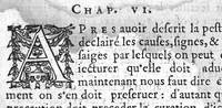 An illustration from Excellent traicte de la peste, monstrant les causes, signes d'icelle et les remedes les plus exquis tant pour la preservation que pour la cure des malades, le tout bien approuvé, et en divers lieux heureusement experimenté, Par Antoine Royet, natif de Lyon (1583)