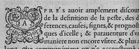 An illustration from Discours tres ample de la Peste, divisé en trois livres ; adressant à Messieurs de Tours : Par M. Nic. de Nancel, Noyonnois, medecin audit Tours. Icy sont traictees plusieurs choses contre l’opinion commune, et tradition ordinaire ; tant au premier livre, touchant la definition, differences, causes, signes, prognostic de la Peste ; comme au 2. de la precaution ; au 3. de la curation d’icelle, (1581)