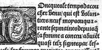 An illustration from Des divers travaulx et enfantemens des femmes, et par quel moyen lon doit survenir aux accidens qui peuvent escheoir devant et apres iceulx travaulx. Item quel lait et quelle nourrisse on doit eslire aux enfans : ensemble aucuns remedes concernens plusieurs maladies survenantes ausdits enfans nouveaux nez. Livret fort utile et duysant pour survenir a beaucoup de necessitez. Compose premierement en latin, par excellent medicin de Francfort, maistre Euchaire Rodion, et depuis tourne en langue françoyse, a lutilite de plusieurs personnes (1536)