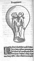 An illustration from Des divers travaulx et enfantemens des femmes, et par quel moyen lon doit survenir aux accidens qui peuvent escheoir devant et apres iceulx travaulx. Item quel lait et quelle nourrisse on doit eslire aux enfans : ensemble aucuns remedes concernens plusieurs maladies survenantes ausdits enfans nouveaux nez. Livret fort utile et duysant pour survenir a beaucoup de necessitez. Compose premierement en latin, par excellent medicin de Francfort, maistre Euchaire Rodion, et depuis tourne en langue françoyse, a lutilite de plusieurs personnes (1536)