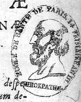 An illustration from Historicae hodiernae medicinae rationalis veritatis ΛΟΓΟΣ ΠΡΟΤΡΕΠΤΙΚΟΣ . Ad rationales medicos (1655)