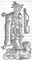 An illustration from La maniere de traicter les playes faictes tant par hacquebutes, que par fleches : et les accidentz d’icelles, comme fractures et caries des os, gangrene et mortification : avec les pourtraictz des instrumentz necessaires pour leur curation. Et la methode de curer les combustions principalement faictes par la pouldre à canon. Le tout composé par Ambroise Paré, maistre Barbier Chirurgien à Paris (1552)