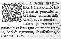 An illustration from Hippocratis Aphorismi, ordine quam antea meliore compositi et latini facti per Oliverum Popardum medicum... (1580)