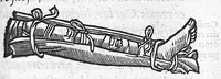 Picture 6 of 11 from La Méthode de traicter les playes faictes par hacquebutes et aultres bastons à feu et de celles qui sont faictes par flèches, dardz et semblables, aussy des combustions spécialement faictes par la pouldre à canon, composée par Ambroyse Paré,... (1545), leaf 75