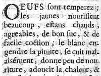 An illustration from Les règles de la santé, ou le véritable régime de vivre que l'on doit observer dans la santé et dans la maladie, et une table qui contient par alphabet les facultez et vertus de tous les alimens tirez des plantes et des animaux dont on use ordinairement, par A. P..... (1684)